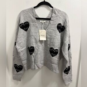 Miracle Grey Heart Pattern Knit Sweater